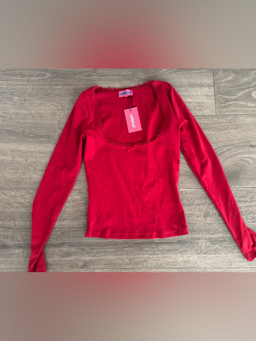 Edikted Red Long Sleeve Scoop Neck Top Sz XS nwt